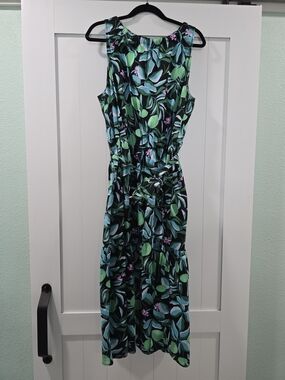 Ava & Viv Black Maxi Dress with Green Leaf and Aqua Accents